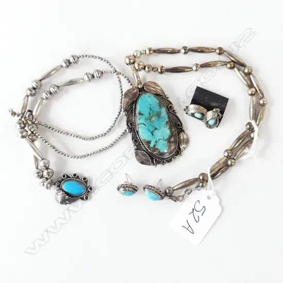 2 SILVER? & TURQUOISE NECKLACE & EARRINGS SETS
