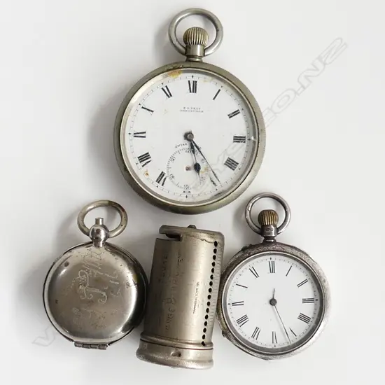2 POCKET WATCHES 1 SILVER + SOVEREIGN & 6d CASES