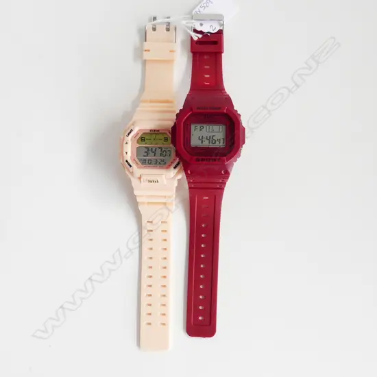 2 RETRO LARGE FACE DIGITAL SPORTS WATCHES, 1 PINK, 1 RED  BOTH WORKING
