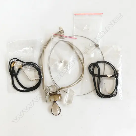 SIX ASST MOUNTAIN CRYSTAL GEMSTONE PENDANTS, SOME WITH CORDS 