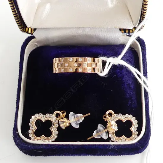 DIAMANTE FASHION RING & DROP EARRINGS, IN BOX 