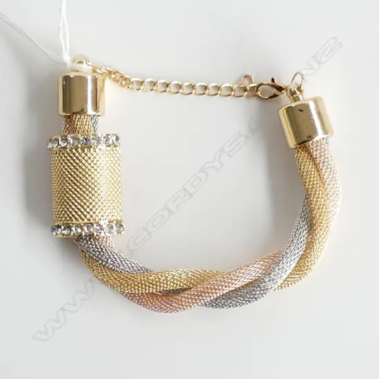 TRI COLOUR GOLD PLATED & CZ HALF BARREL ROPE CHOKER