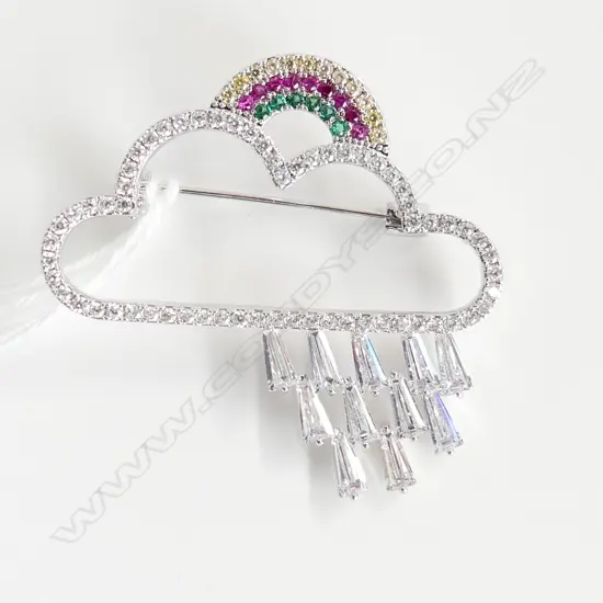 FASHION DIAMANTE BROOCH WITH RAINBOW, CLOUD & RAIN 