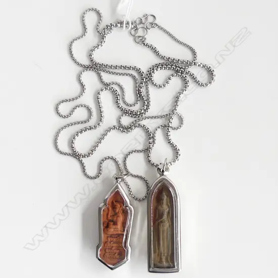 2 VINTAGE AMULETS WITH STAINLESS STEEL CHAINS 