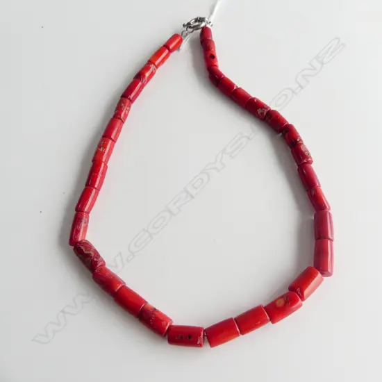 RED CORAL CYLINDRICAL BEAD NECKLACE L.480mm