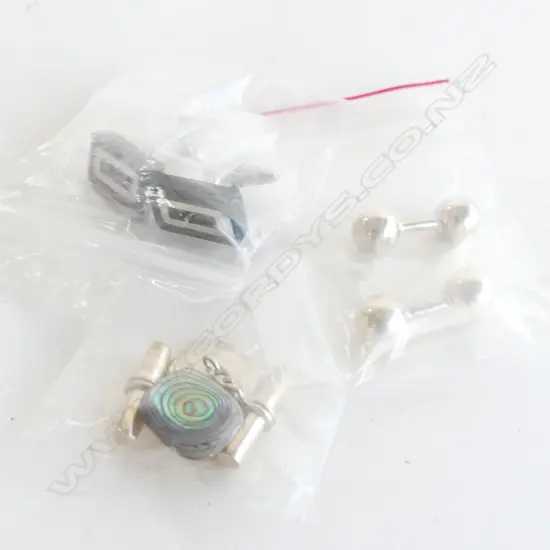 2 PRS NEW SILVER CUFFLINKS, ONE WITH PAUA SHELL & 1PR STEEL
