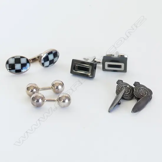 4 PAIRS ASST SILVER & STEEL CUFFLINKS