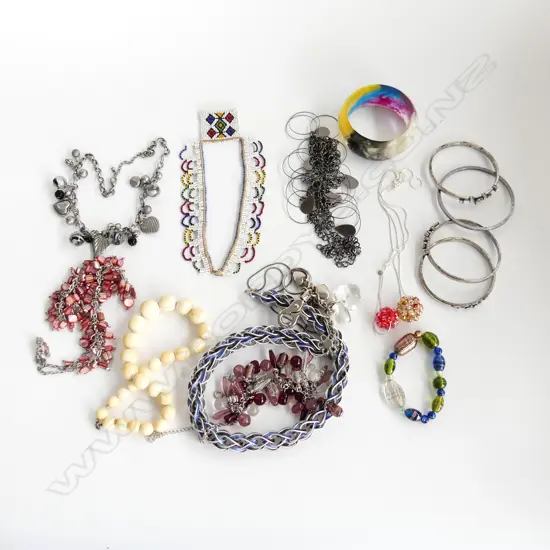 ASST COSTUME BEAD NECKLACES, BANGLES ETC.