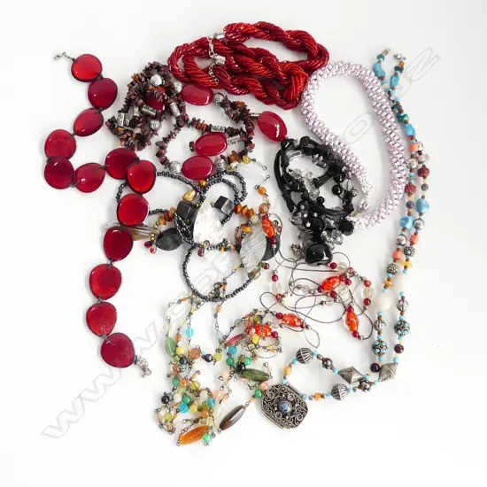 ASST GLASS & STONE BEAD NECKLACES 