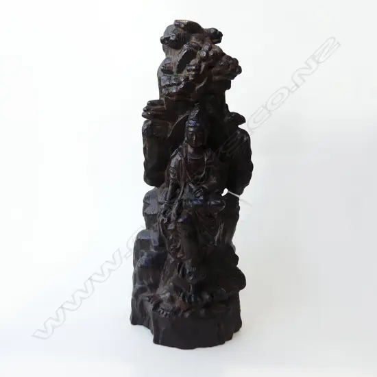 CARVED DENSE HARDWOOD ORIENTAL FIGURE H.290mm