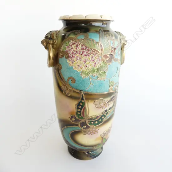 TALL SATSUMA BUTTERFLY DRAGON HANDLED VASE H370MM