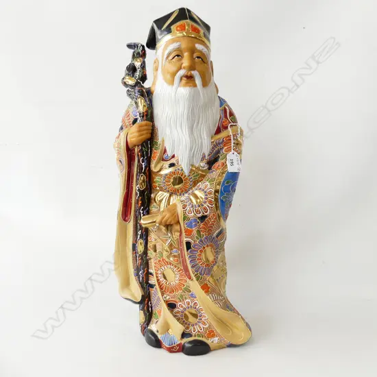 JAPANESE KUTANI KILN SATSUMA JUROJIN DAOIST IMMORTAL STATUE H591