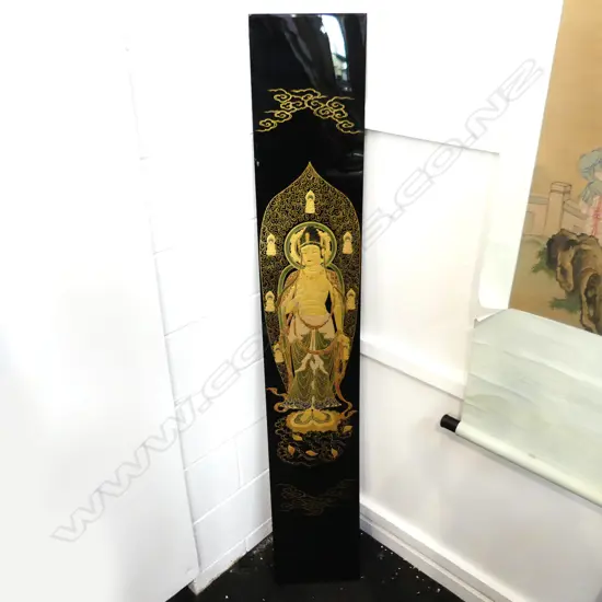 JAPANESE MAKI-E RAISED GOLD LACQUER HAND PAINTED BHUDDISTIC PANEL H1572 W255
