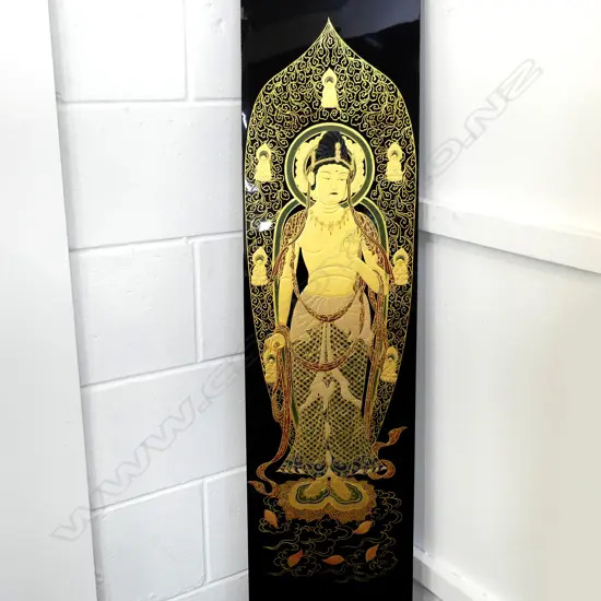 JAPANESE MAKI-E RAISED GOLD LACQUER HAND PAINTED BHUDDISTIC PANEL H1572 W255