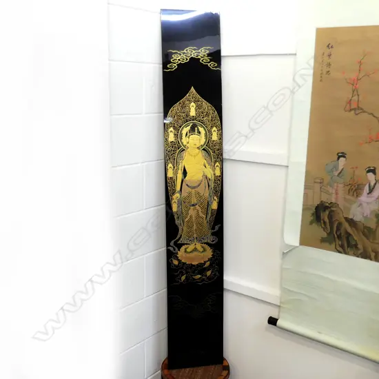 JAPANESE MAKI-E RAISED GOLD LACQUER HAND PAINTED BHUDDISTIC PANEL H1572 W255