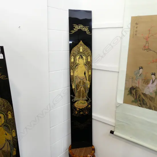 JAPANESE MAKI-E RAISED GOLD LACQUER HAND PAINTED BHUDDISTIC PANEL H1572 W255