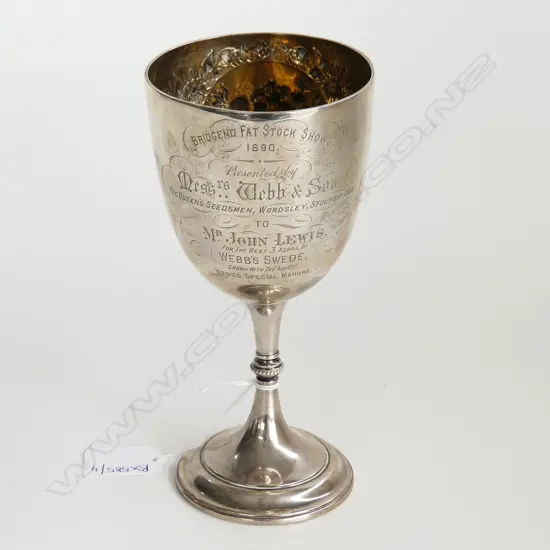STG SILVER PRESENTATION GOBLET, B'HAM 1890 H.190mm 196 GRAMS...