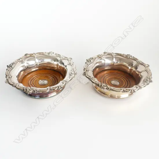 PR SILVER PLATE WINE COASTERS 185mm dia