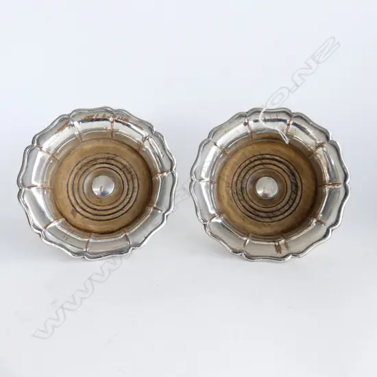 PAIR OF SILVER ON COPPER WINE COASTERS 17.5CM DIAMETER.