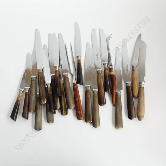 WOODEN HANDLE CUTLERY; 6 X GUSTAV EMIL ERN KNIVES,  12 X AMANN & FRIEDEL KNIVES  + 4 OTHER PCS 