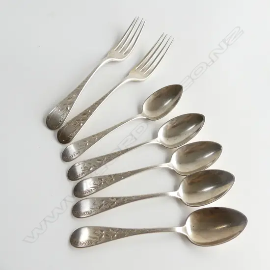 5 'STERLING' TEASPOONS & 2 FORKS J.S.S. Co 260gms