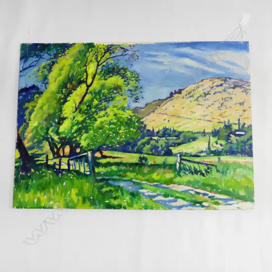 OWEN R. LEE? UNSIGNED LANDSCAPE OIL ON BOARD 430x600mm UNFRAMED