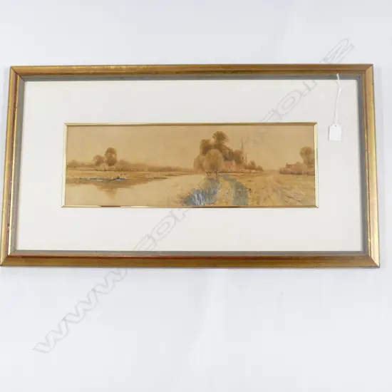 ANTIQUE SIGNED LANDSCAPE W/C 165x515mm