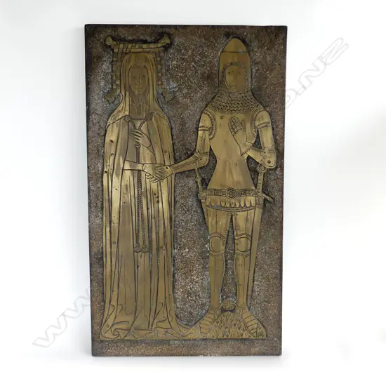 MEDIEVAL STYLE RESIN 'BRASS' ARTWORK 990x585 SIR EDWARD & LADY ELYNE CERNE c.1400