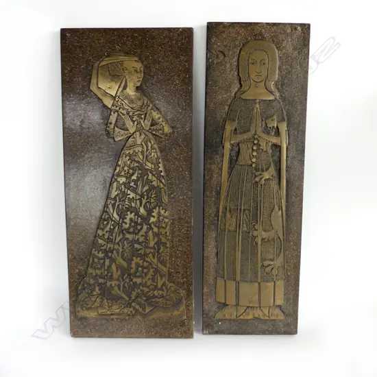 2 MEDIEVAL STYLE RESIN 'BRASS' ARTWORKS; MAGARET PEYTON 1484 & LADY MAUD FOXLEY 1378 850x265mm