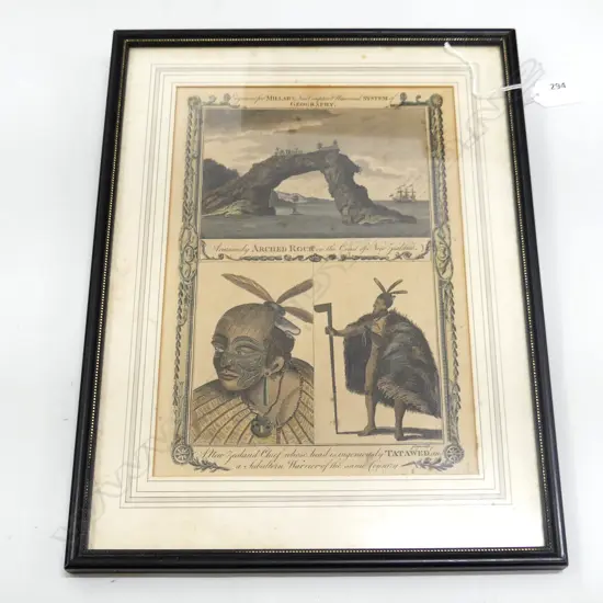 EARLY NZ ENGRAVING FOR MILLARS GEOGRAPHY; ARCHED ROCK & 2 MAORI MEN 290x200mm