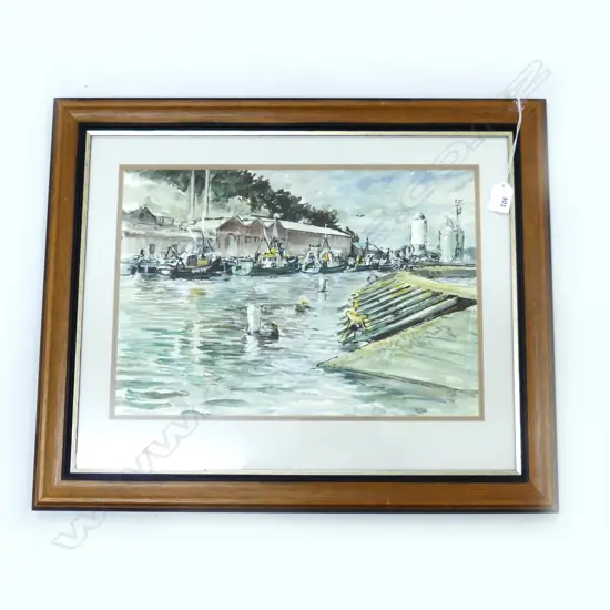 GRAEME MUDGE WATERCOLOUR WATTIES FISHING BOATS GISBORNE 400MMX270MM