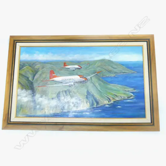 GEORGE GREIG, LG OIL ON CANVAS ARTWORK, 2 DEPARTMENT OF CIVIL AVIATION PLANES, '97 600x1055mm