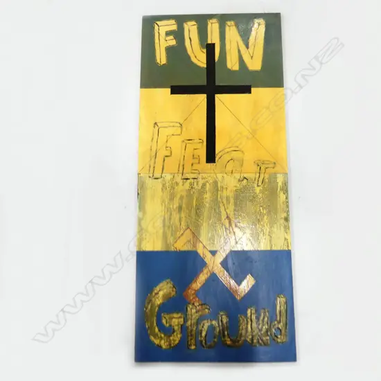 ARTIST UNKNOWN, ACRYLIC ON BOARD, FUN FEAR GROUND, 1420 x 600mm