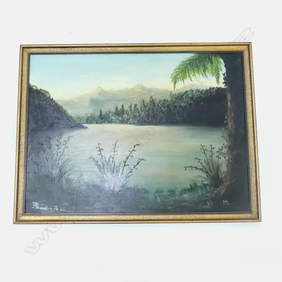 LG OIL ON BOARD NZ BUSH LAKE LANDSCAPE SIGNED BO. GAY JUNE, 1952 600x820mm
