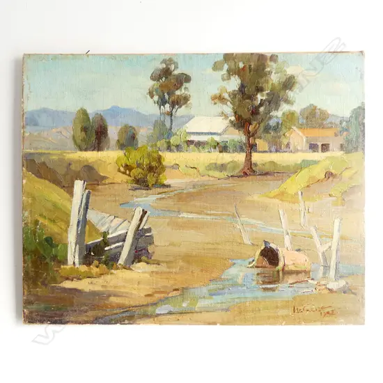 IDA G. EISE (NZ 1894-1978) LANDSCAPE, OIL ON BOARD, SIGNED & DATED 1932 300x380mm UNFRAMED