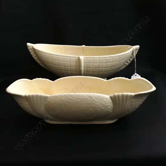 2 WHITE CROWN LYNN VASES W.305mm CHIPS