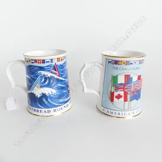 2 TANKARDS; ROYAL WORCESTER AMERICA'S CUP 1987 & AYNSLEY ROUND THE WORLD RACE 1989/90 H.125mm