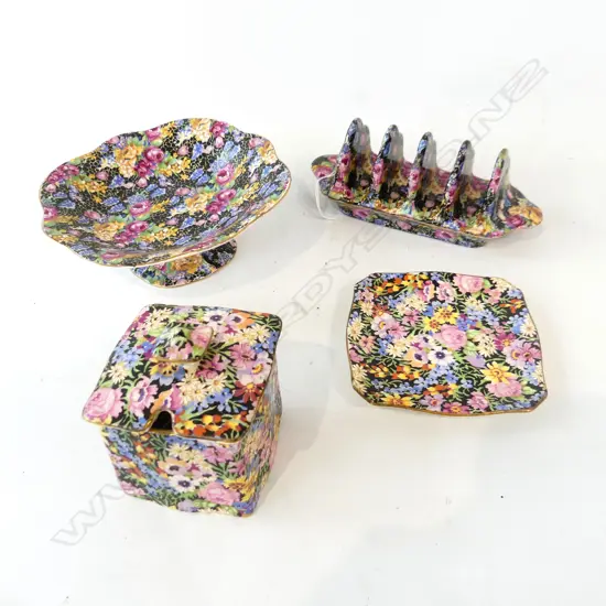 4 PCS ROYAL WNTON 'BALMORAL' AOF - TOAST RACK, JAM POT, COMPORT & SM PLATE