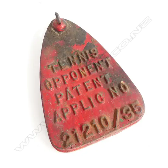 ANTIQUE CAST IRON TENNIS PRACTICE WEIGHT “TENNIS OPPONENT APPLIC NO. 21210/35” L. 135mm