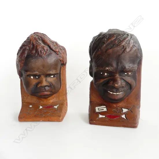 PAIR OF VINTAGE ABORIGINAL POTTERY BOOKENDS H. 180mm