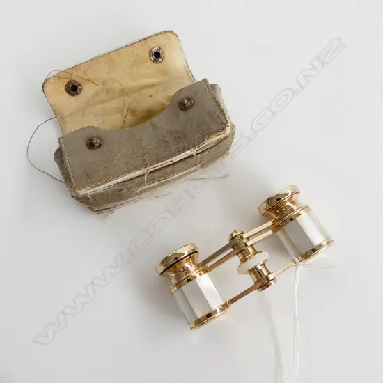 PR BRASS & MOP VINTAGE HILKINSON OPERA GLASSES, IN CASE