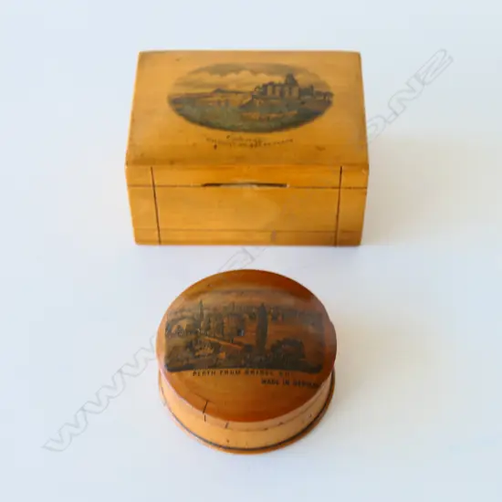 2 MAUCHLINE STYLE BOXES. GERMAN SCENE & FRENCH SCENE