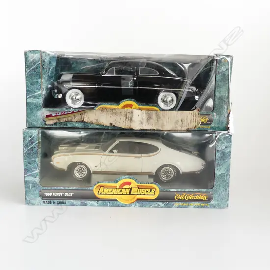 2 AMERICAN MUSCLE DIE CAST CARS 1949 MERCURY COUPE & 1969 HURST OLDS L350MM