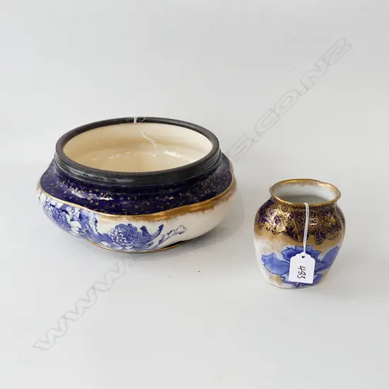 TWO DOULTON BURSLEM BLUE/WHITE ITEMS .TOOTH BRUSH HOLDER AND LARGE SALAD BOWL.