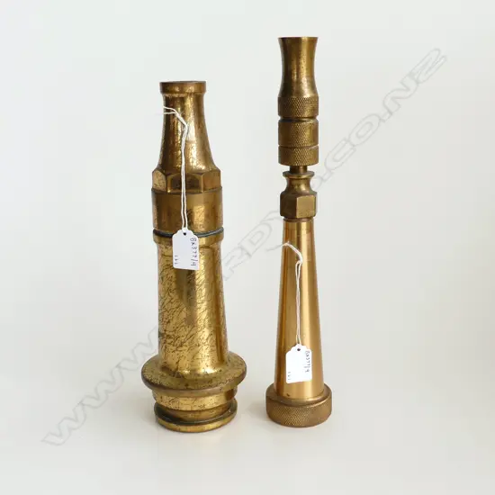 2 BRASS FIRE HOSE NOZZLES  H345MM &310MM