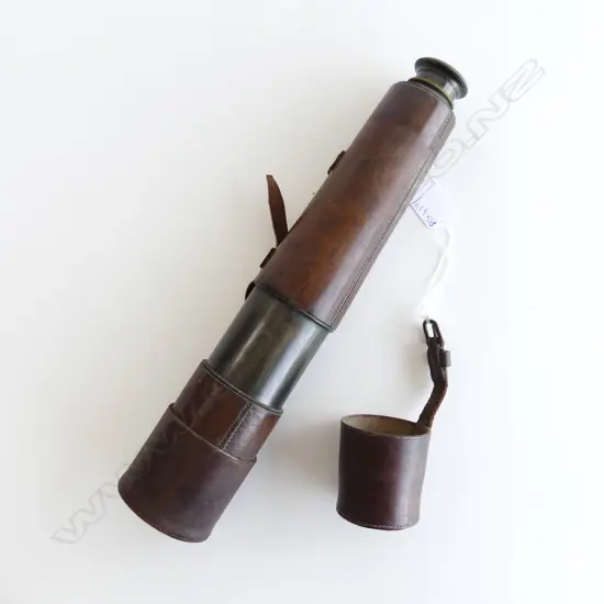ANTIQUE 5 DRAW TELESCOPE, LEATHER CASE L.290 / 950mm