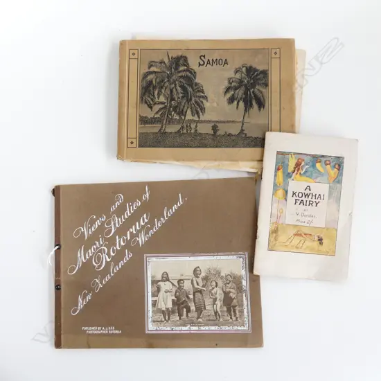 3 BOOKLETS; SAMOA c.1900, VIEWS & MAORI STUDIES OF ROTORUA 220x280mm, A KOWHAI FAIRY BY V. DEROLES UNITY PRESS 
