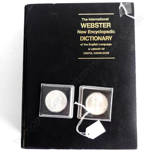 WEBSTERS DICTIONARY 90MM THICKWITH TWO COINS