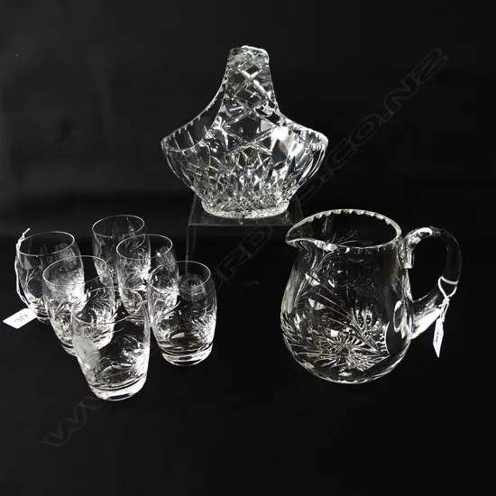CRYSTAL BASKET 200MM& JUG H150MM & 6 MATCHING GLASSES