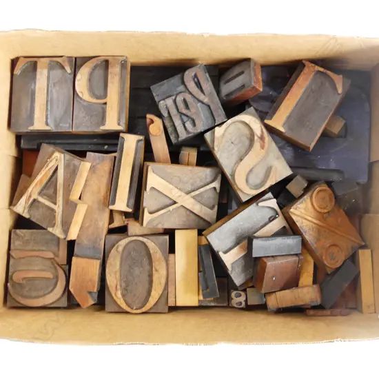 BOX LOT WOODEN PRINTING BLOCKS